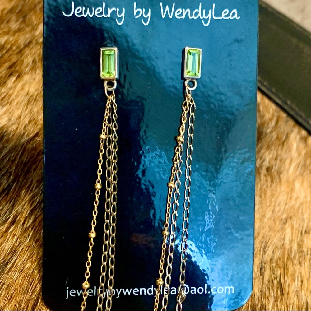 NWT Genuine Peridot & Sterling Silver Dangle Earrings